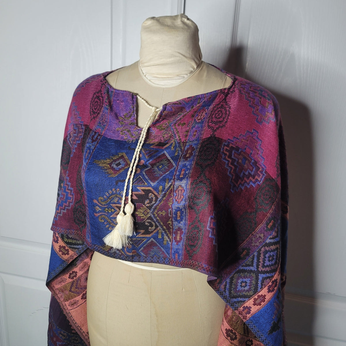 Boho hand-woven Poncho Bohemian Crop top Wrap Western Ethnic Clothing ONE SIZE