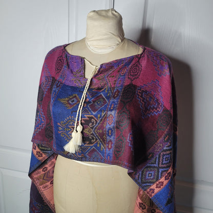 Boho hand-woven Poncho Bohemian Crop top Wrap Western Ethnic Clothing ONE SIZE
