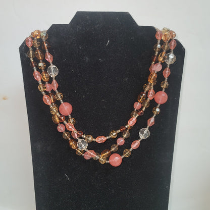 Vintage Costume Jewelry Fashion Icon BE DIFFERENT beaded 3 tier necklace Pink