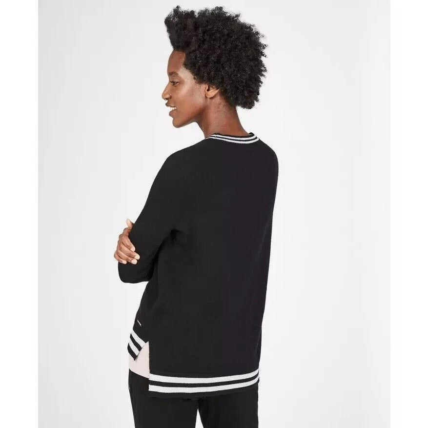 Sweaty Betty NWT Sweater Christmas Jumper Glitter Striped Trim Black Small