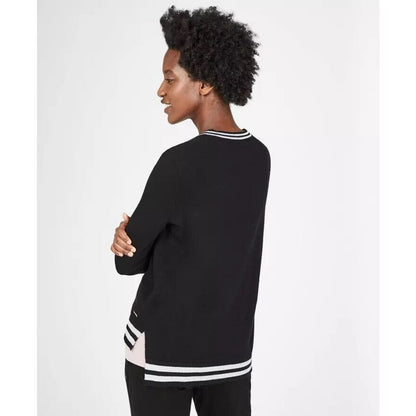 Sweaty Betty NWT Sweater Christmas Jumper Glitter Striped Trim Black Small