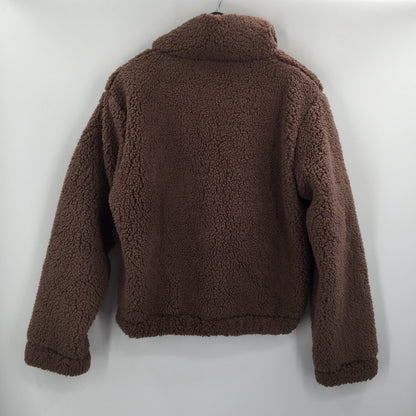 SAGE Collective Jetsetter Half Zip Faux Shearling Cropped Jacket Brown Large