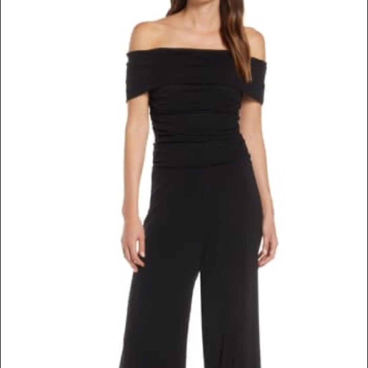 Eliza J Ruched Bodice Off Shoulder Mesh Jumpsuit Size 16
