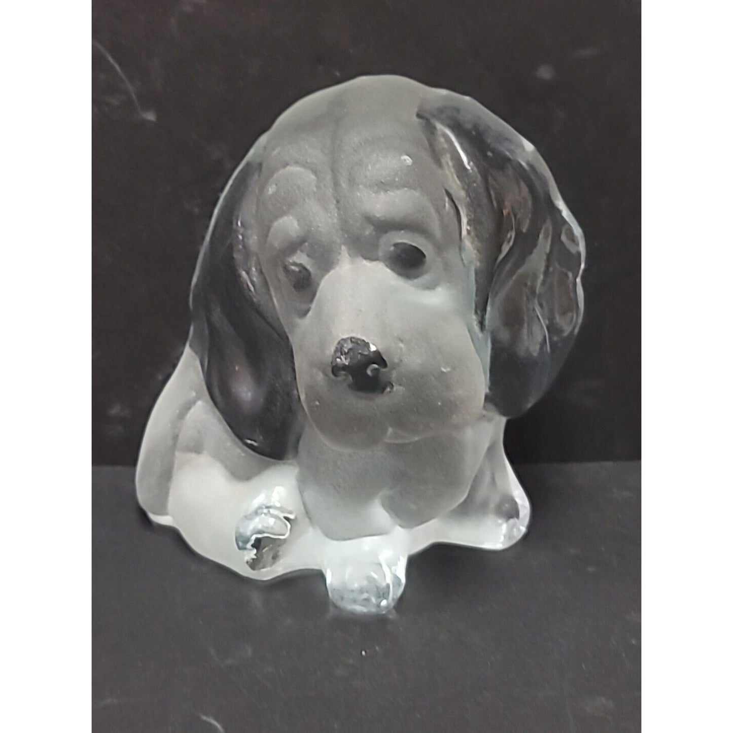 Vintage VIKING art glass paperweight Sculpted DOG flat back Bassett Hound