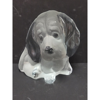 Vintage VIKING art glass paperweight Sculpted DOG flat back Bassett Hound
