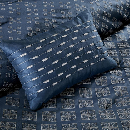 King Size Biloxi 7 Piece Comforter Set Blue Contemporary Madison Park MP10-3734