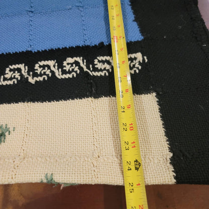 Handmade coverlet Needlework Floral Colorblock Blue Black Blanket Bedspread VTG