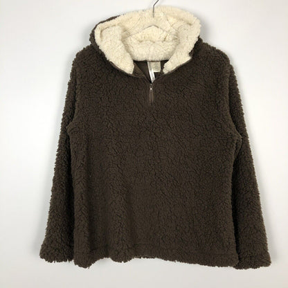 Forgotten Grace Faux Shearling Sherpa Pullover 1/4 Zip Hoodie Sz Large Brown NWT