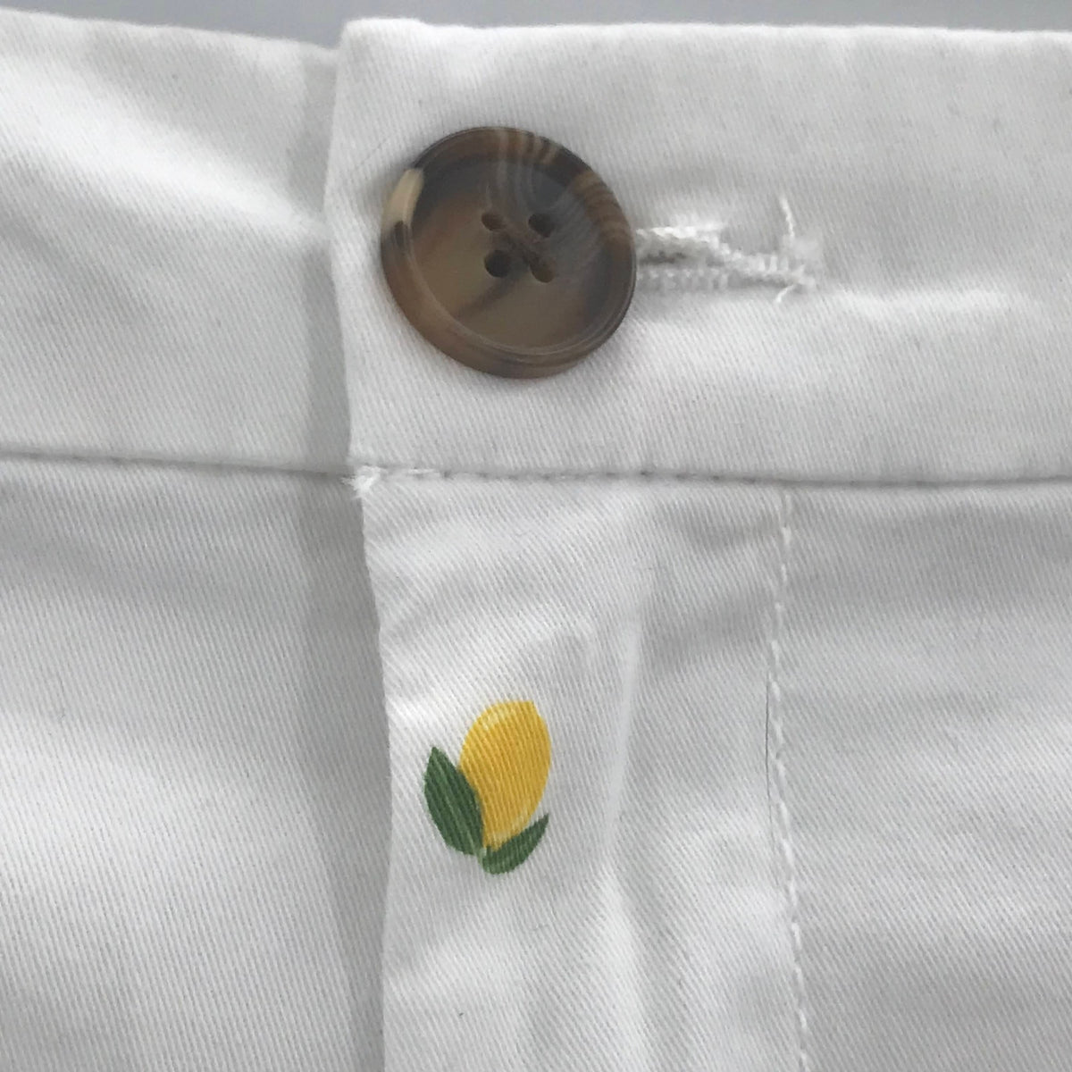 Style & Co Lemon Printed Chino Shorts Mid Rise Button Fly White 8