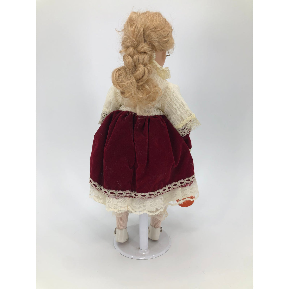 Vintage Violin Girl Doll White Petticoat Velvet Red Skirt