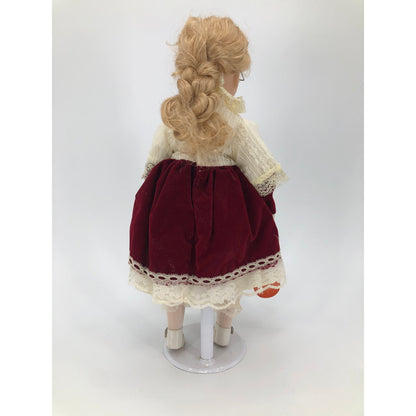 Vintage Violin Girl Doll White Petticoat Velvet Red Skirt