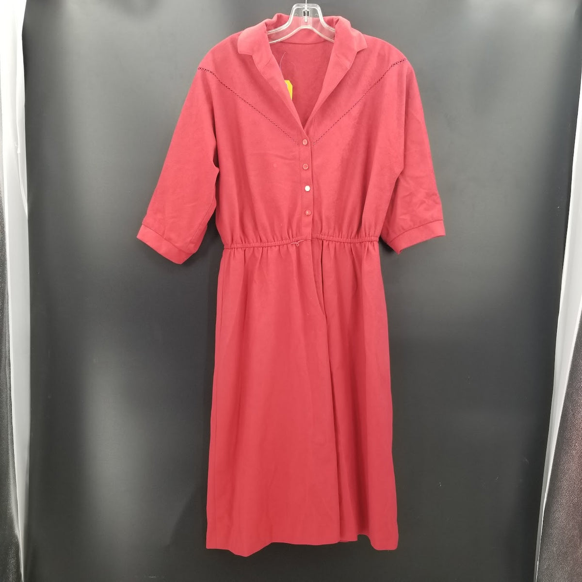 Vintage Red Faux Suede Dress Cinched Waist 3/4 Sleeve Medium/Large Modest