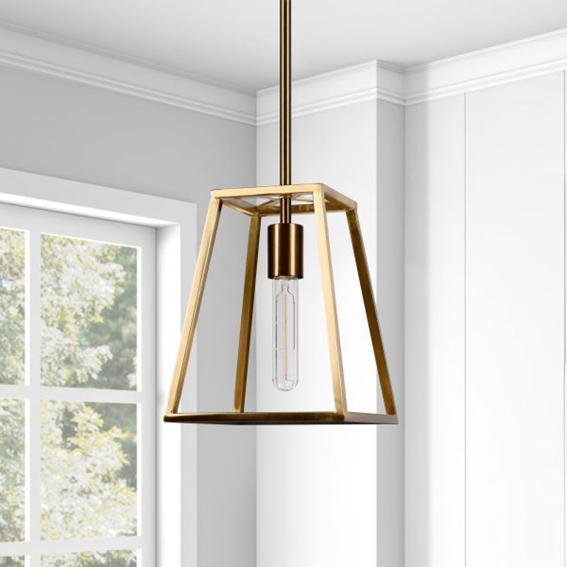 Rhom 8" Wide Open-Framed Pendant in Brass/No Shade Trapezoid