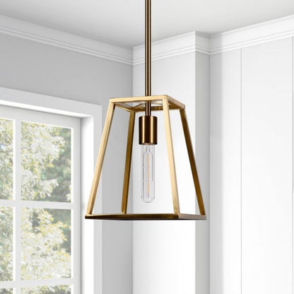Rhom 8" Wide Open-Framed Pendant in Brass/No Shade Trapezoid