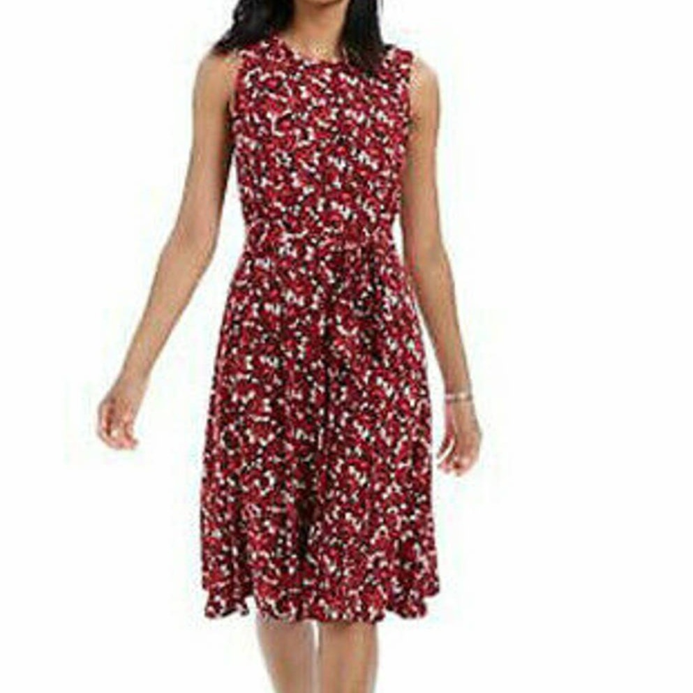 Charter Club Tie-Waist Casual  Floral Spring Dress Sleeveless Red Classic Small