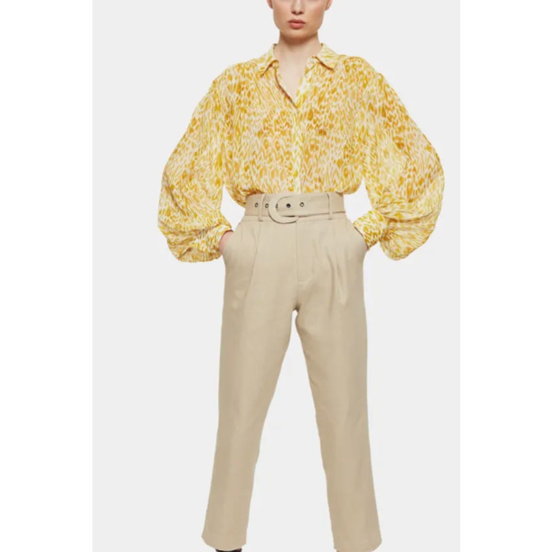 ANNIE BING Caleb Silk Shirt large long sleeve mixed marigold Leopard blouse top