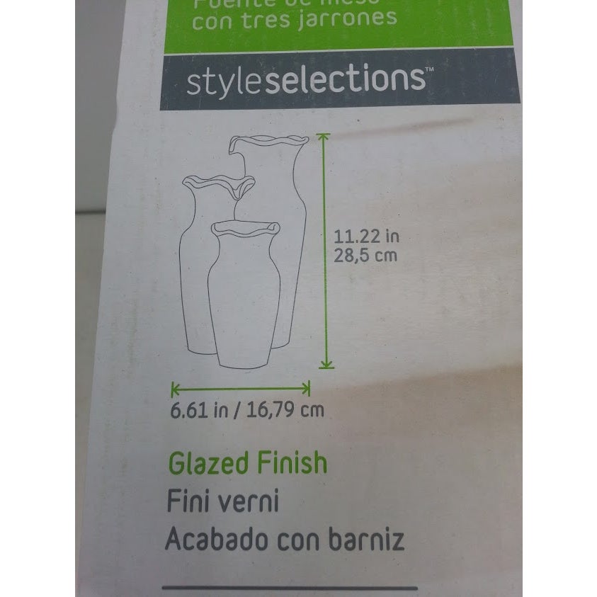 StyleSelections Three Vase Tabletop Fountain 11" tall Glazed Finish