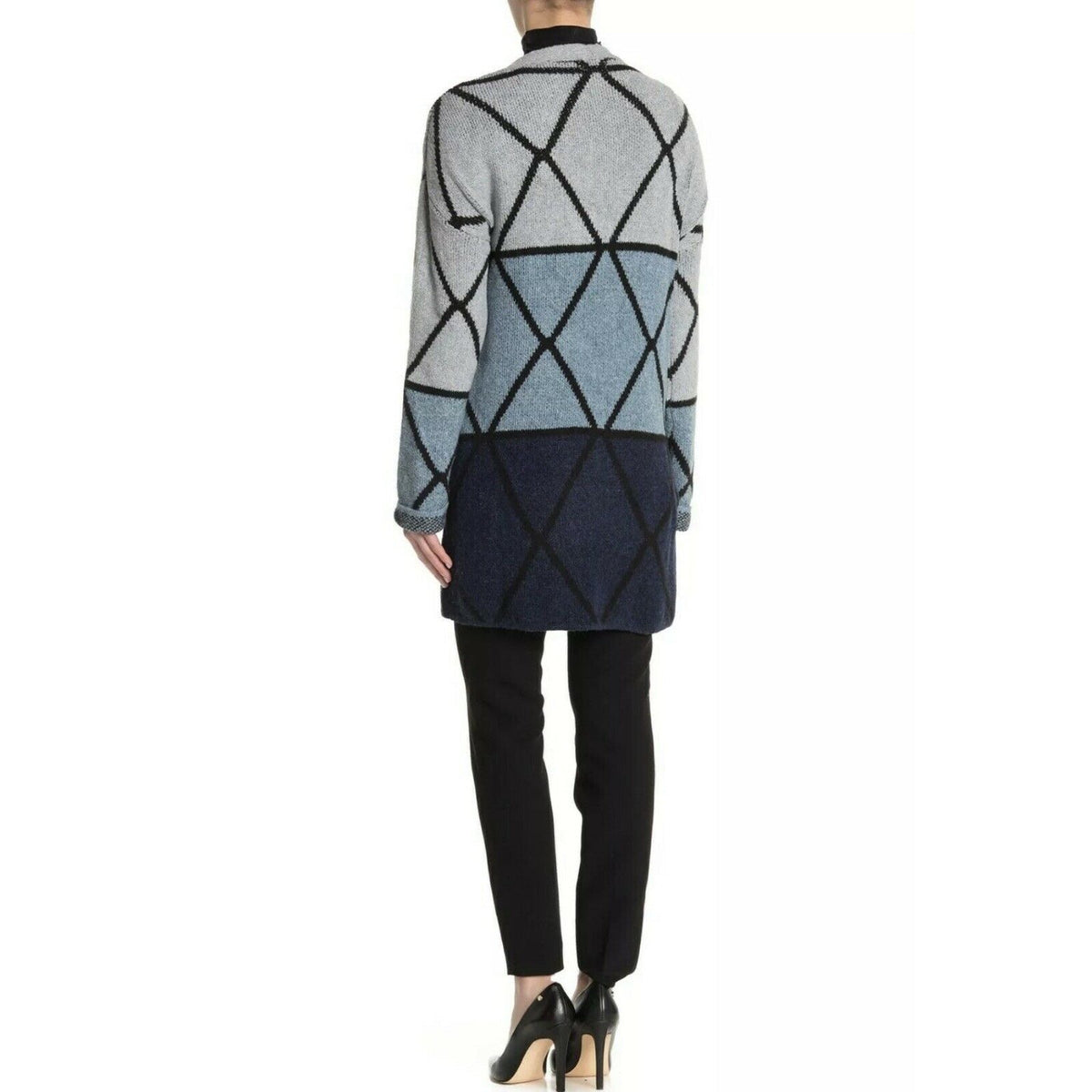 JOSEPH A Ombre Grid Cardigan XS Open Front Geometric Colorblock Blue Combo NWT