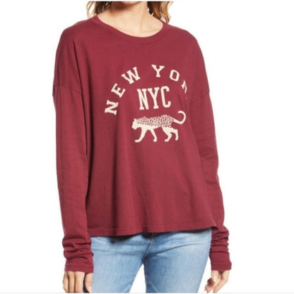 Treasure & Bond New York NYC Graphic Long Sleeve Tee Top Sz Large Burgundy NWT