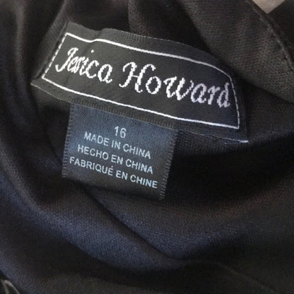Jessica Howard Black Sheath Cocktail Dress Size 16 LBD embellished Sleeveless