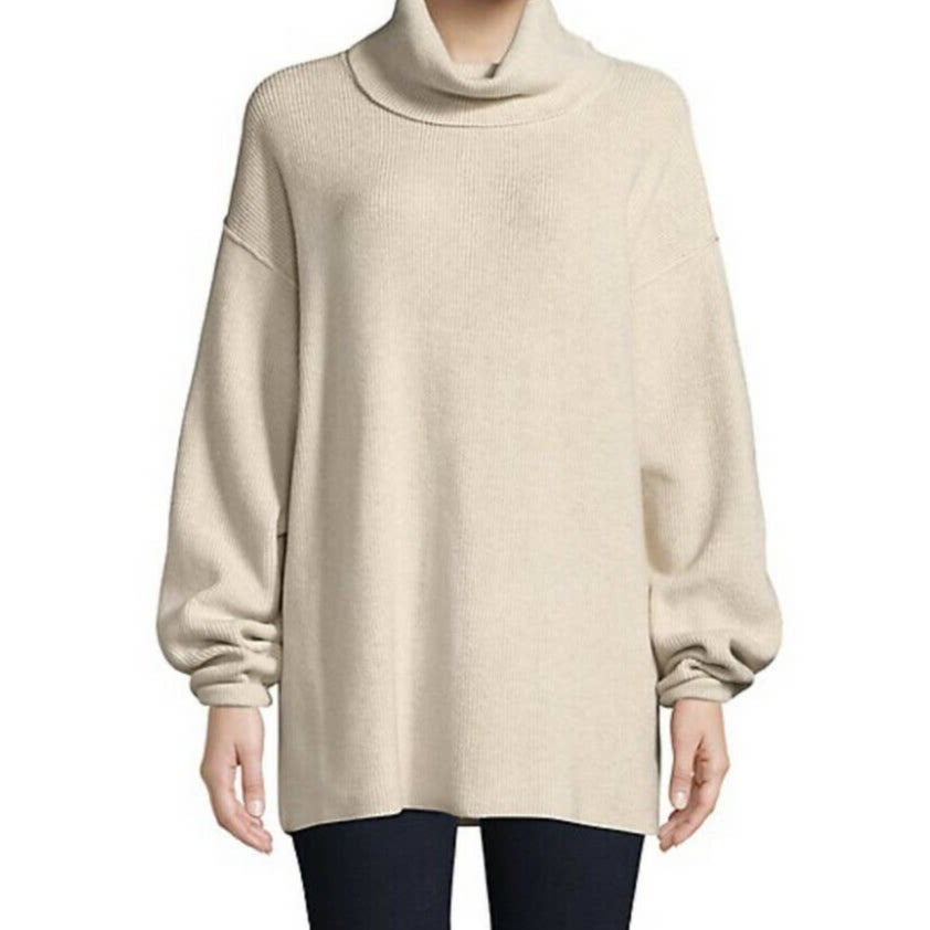 Free People OVERSIZED slouchy Turtleneck Tunic Sweater Oatmeal Heather NEW Small