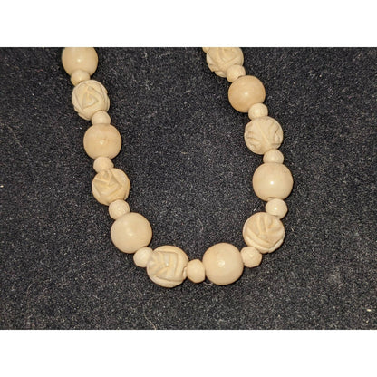 Vintage Carved Celluloid Beaded Necklace Strand and Fastener 20" Floral