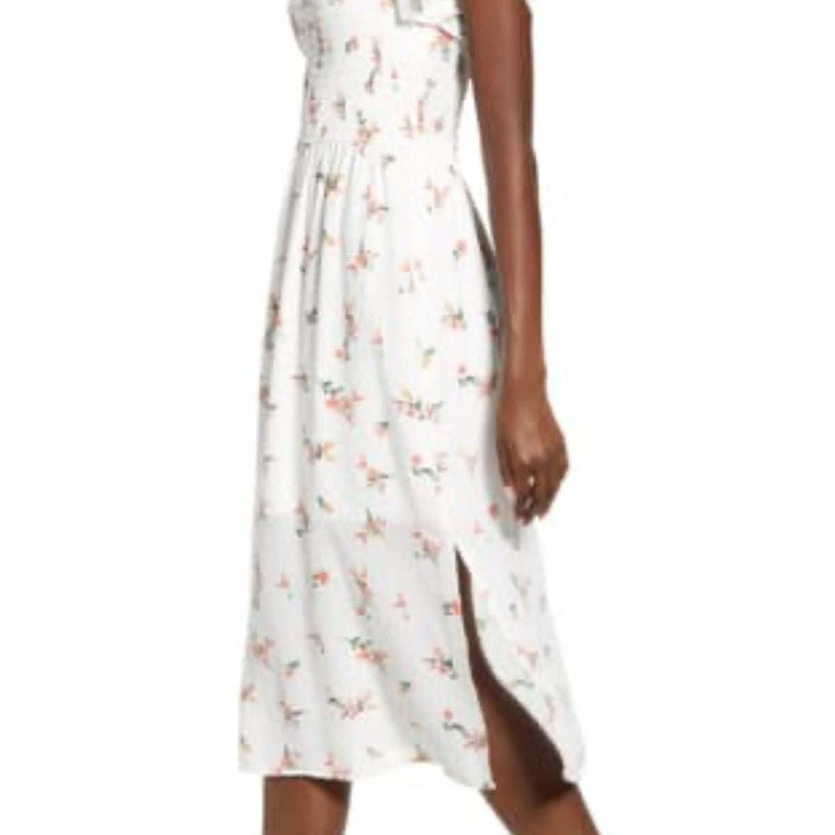 Row A Floral Smocked Bodice Midi Dress casual Large Summer side slit butterfly