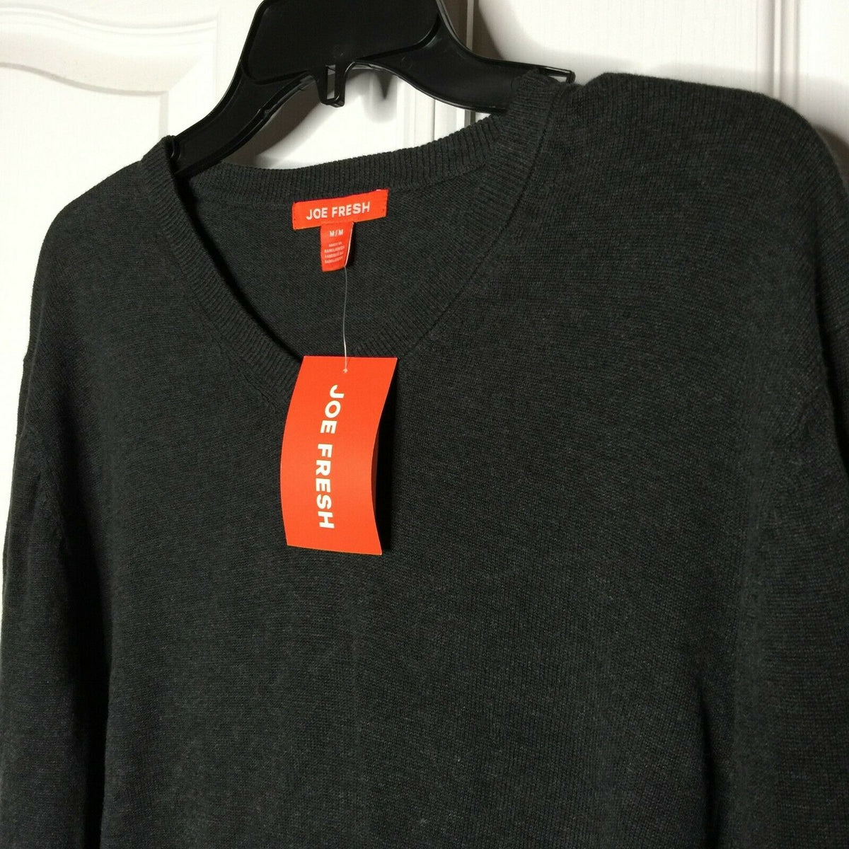 Joe Fresh Pullover Sweater V-Neck Long Sleeve Rib Knit Heathered Charcoal Medium