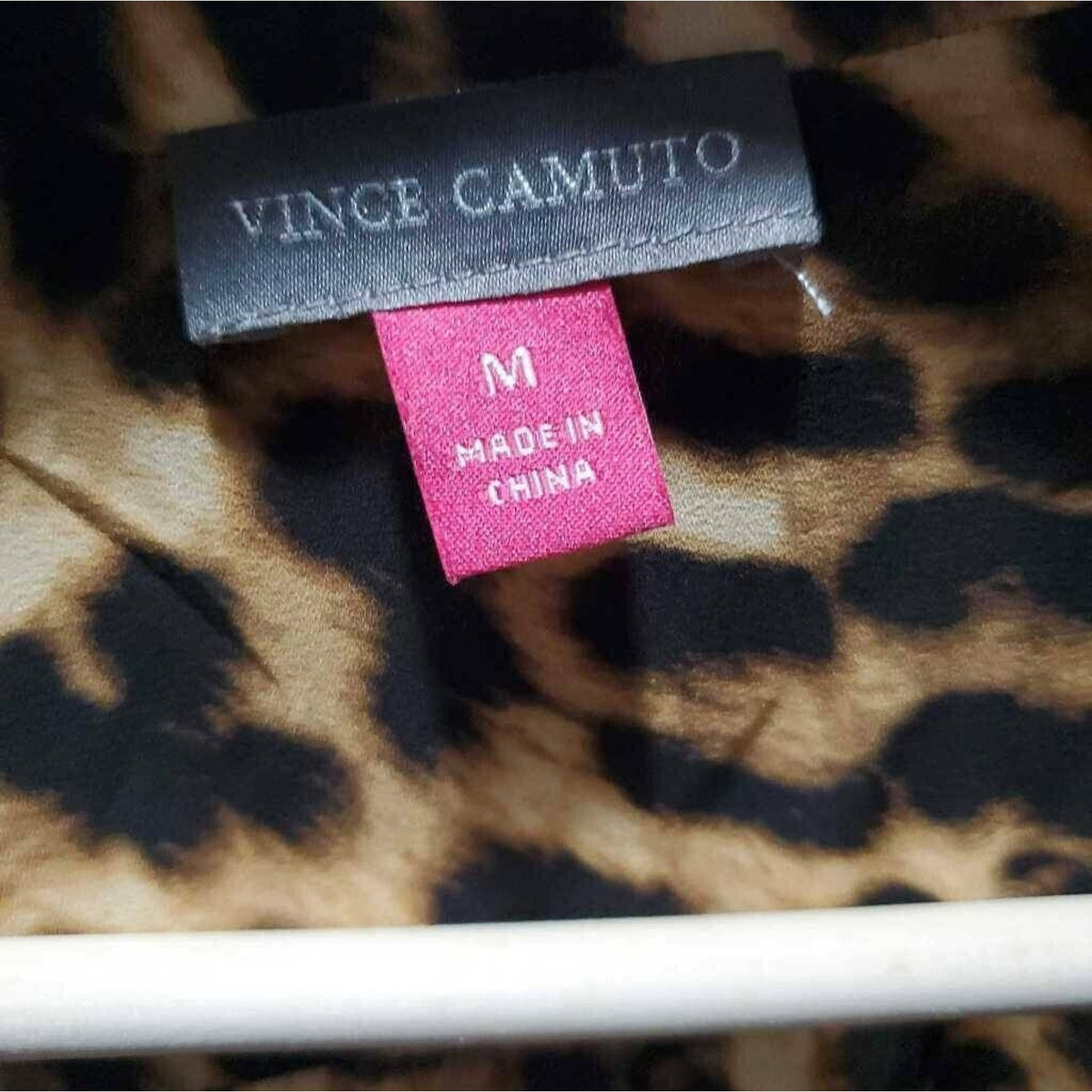 Vince Camuto Blouse Faux Wrap Top Brown Black Leopard Print Lined Medium NWT