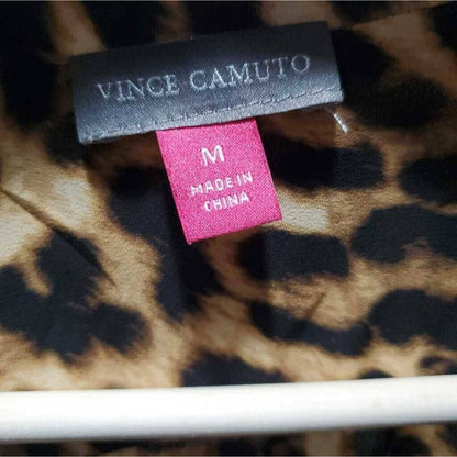 Vince Camuto Blouse Faux Wrap Top Brown Black Leopard Print Lined Medium NWT