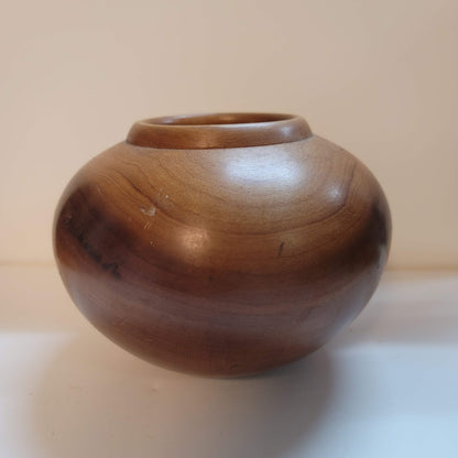 Vintage Hand turned wood vase round signed ALBERT GREGORY Black Cherry