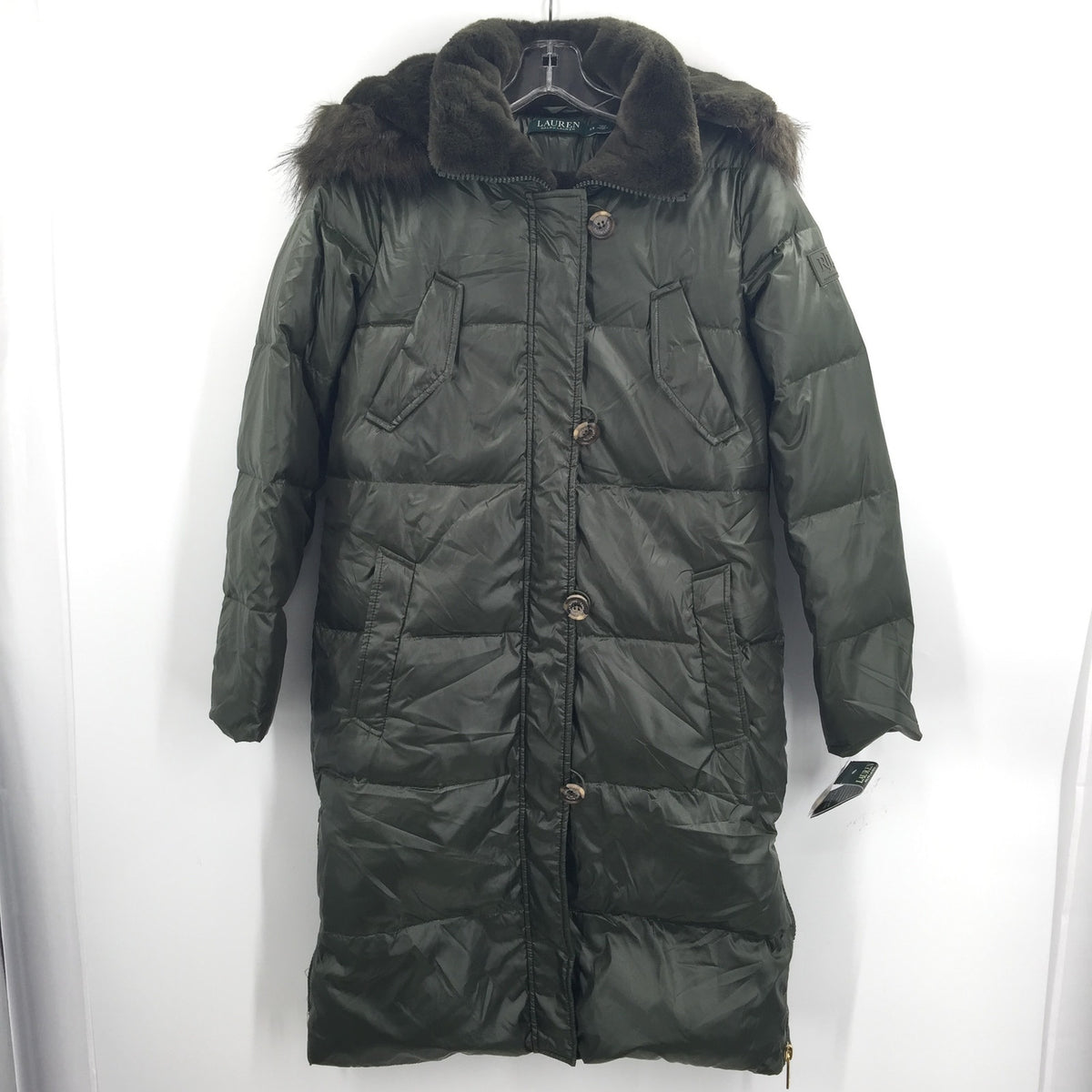 Ralph Lauren Women's Gramercy Green Hooded Puffer Coat Long Sleeves X-Small NWT