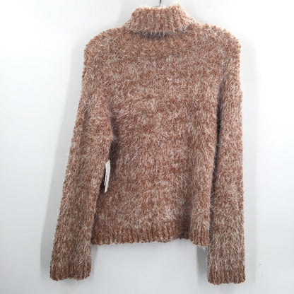 Abound Women's Fuzzy Knit Turtleneck Sweater Long Sleeves Tan Lion Marl Medium