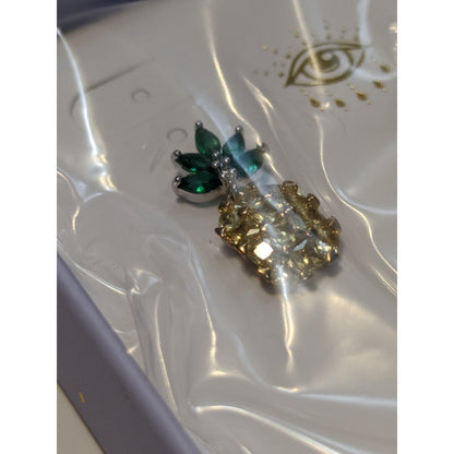 Eye Candy Lux CRUISING Pineapple Earrings Yellow Green Rhinestone Studs New