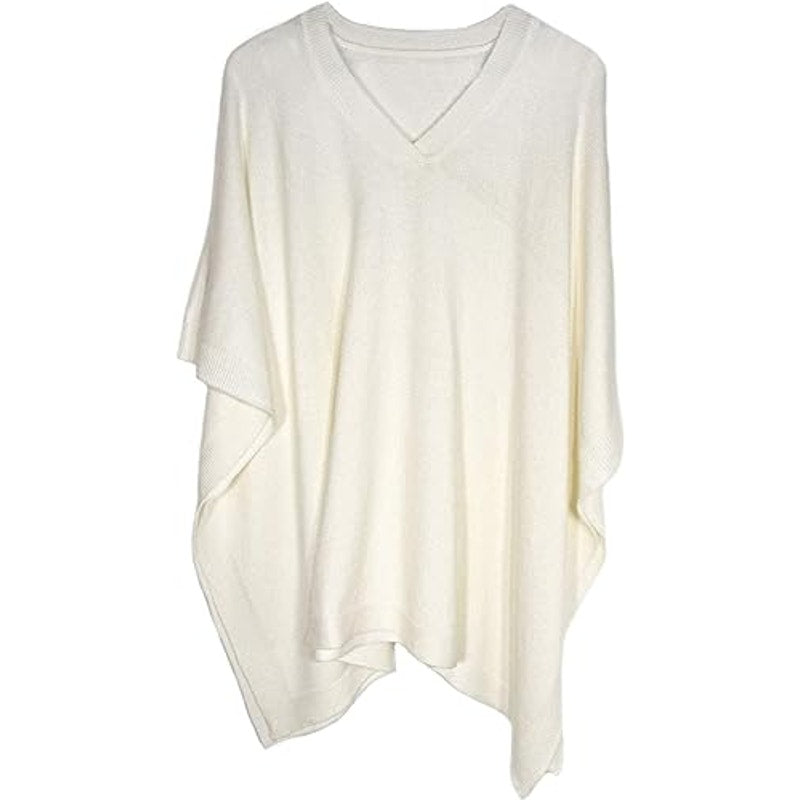 Modena Soft Knit V-Neck Open Side Kimono Poncho Sweater One Size Cream NWT