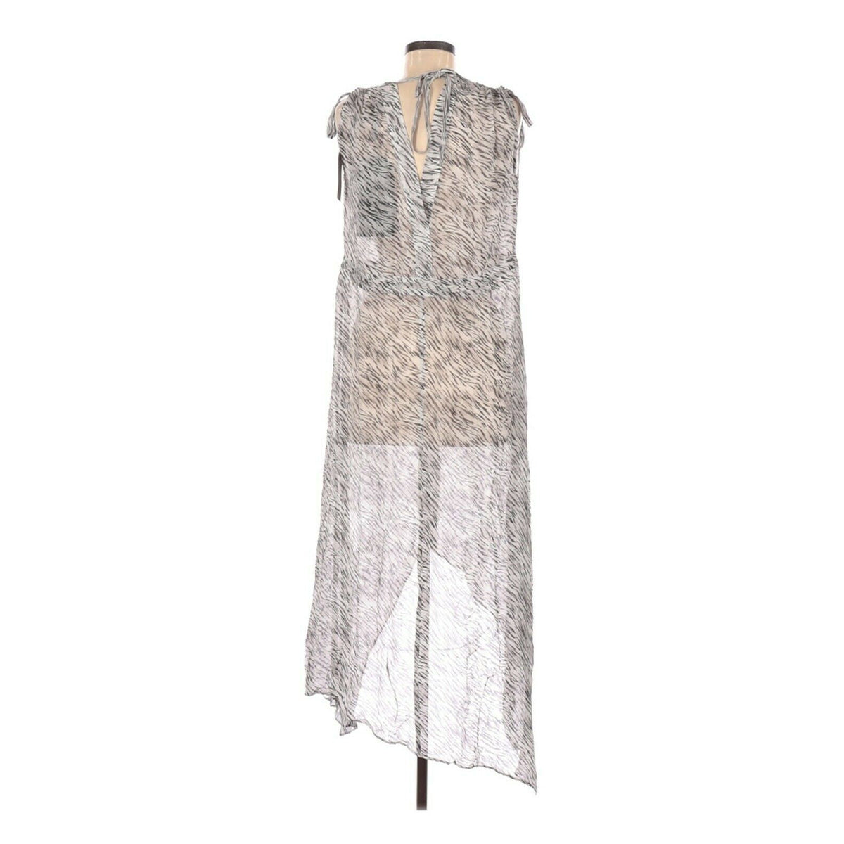 Allsaints Casual Dress Calf Length Sleeveless Ruffle V-Neck Black Size Small