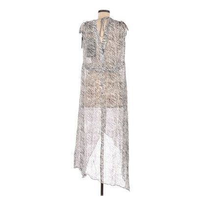 Allsaints Casual Dress Calf Length Sleeveless Ruffle V-Neck Black Size Small