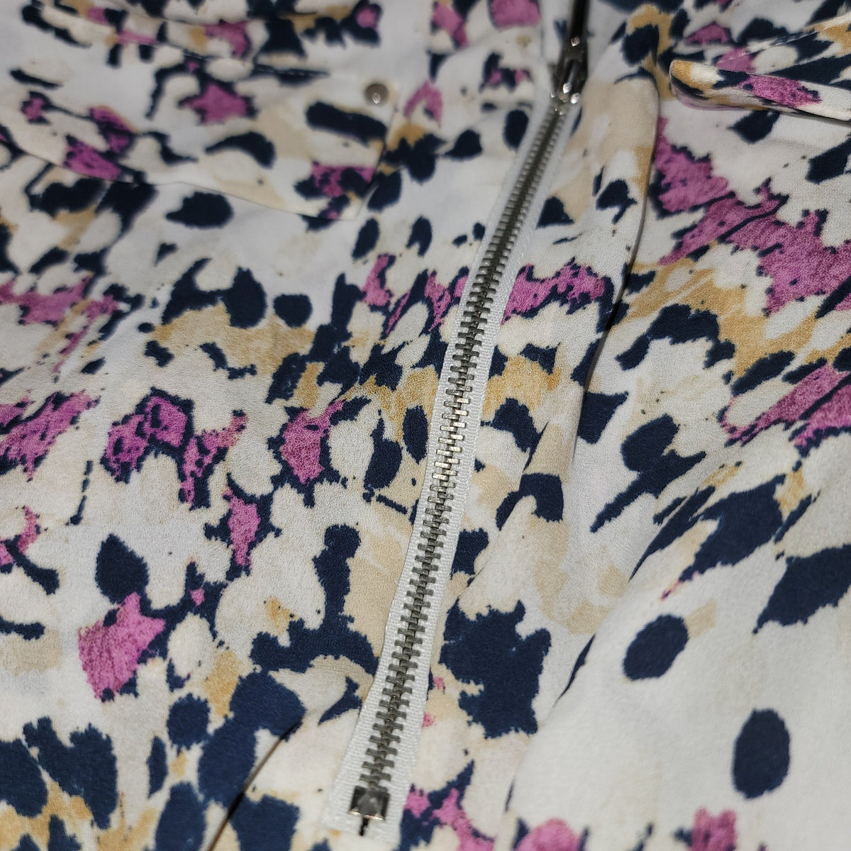 JM Collection Summer Sleeveless Floral Printed Zip-Front Top Dahlia Pink Small