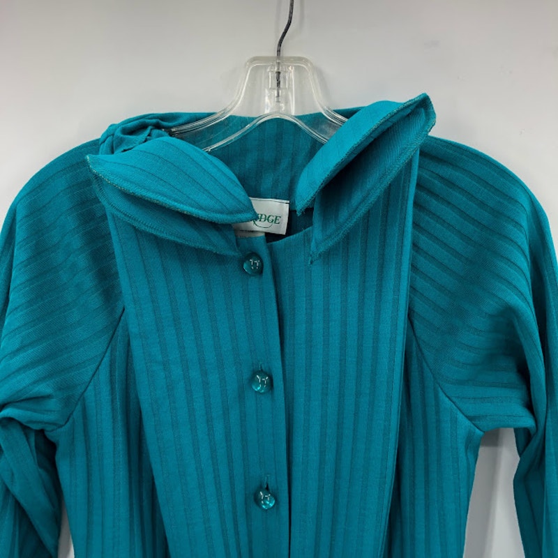 Willow Ridge VINTAGE Belted Button Up Wide Ribbed Teal Dress Size 12