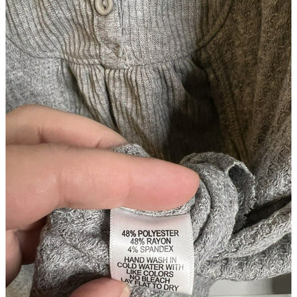 Gibsonlook Women's Mixed Ribbed Waffle Knit Henley Top Medium Heather Gray NWT