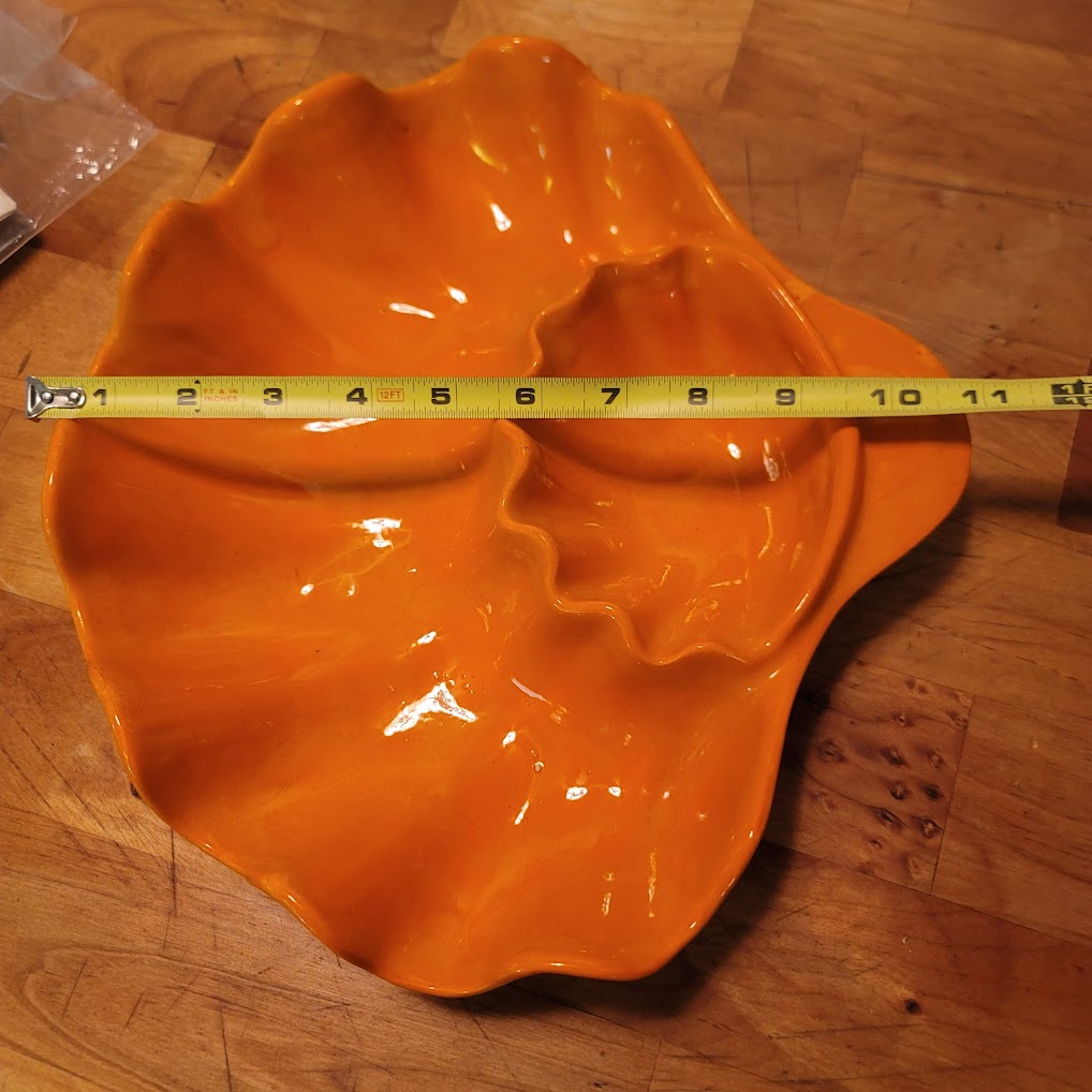 Vintage Orange Splatterware Chip Dip Clamshell Shaped Bowl Ceramic 1970s