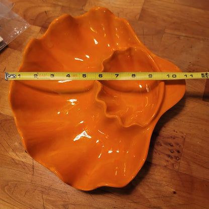Vintage Orange Splatterware Chip Dip Clamshell Shaped Bowl Ceramic 1970s