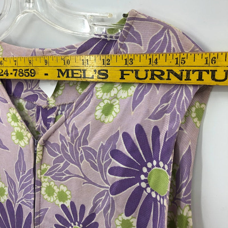 Vintage purple yellow floral Pantsuit Sleeveless Belted Polyester Funky 1960s