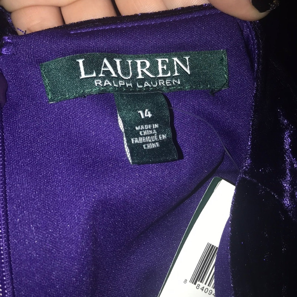 Ralph Lauren Velvet Purple Slit Evening Dress 14 Maxi Formal long sleeve Column