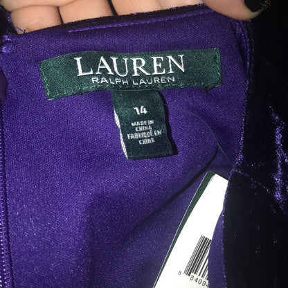 Ralph Lauren Velvet Purple Slit Evening Dress 14 Maxi Formal long sleeve Column