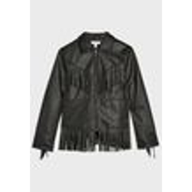 Topshop NWT Fringe Trim Faux Leather Jacket Black Size 4 US Moto Coat X-Small