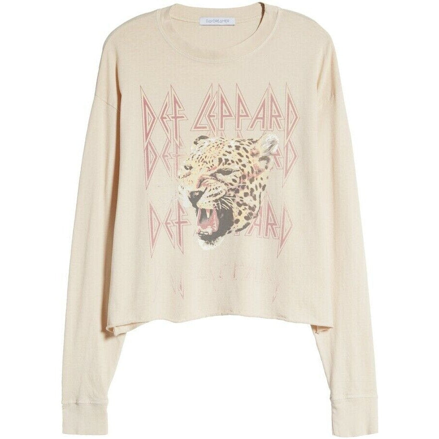 DAYDREAMER Def Leopard Band Long Sleeve T Shirt New Flaw cream/pink Size Large