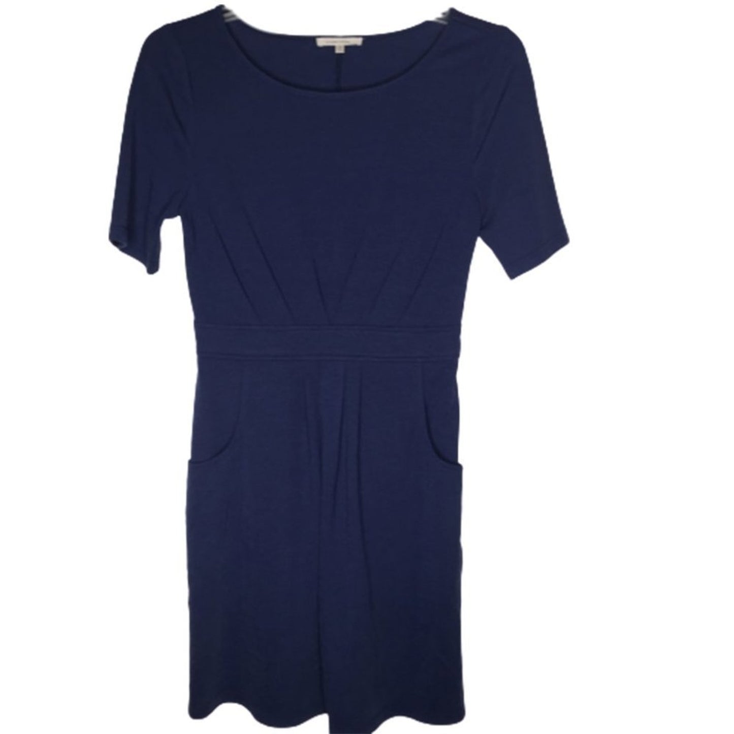 41 Hawthorn A-Line Ponte Knit Dress Pleated Short Sleeve Back Zip Blue LARGE