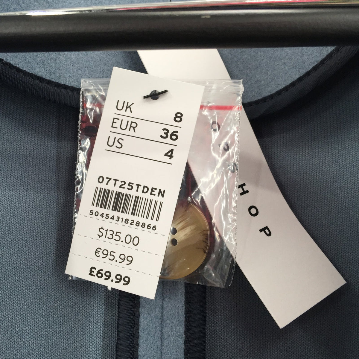 Topshop Brooke Double Breasted Long Coat Collared Neck Four Button Up Blue SZ 4