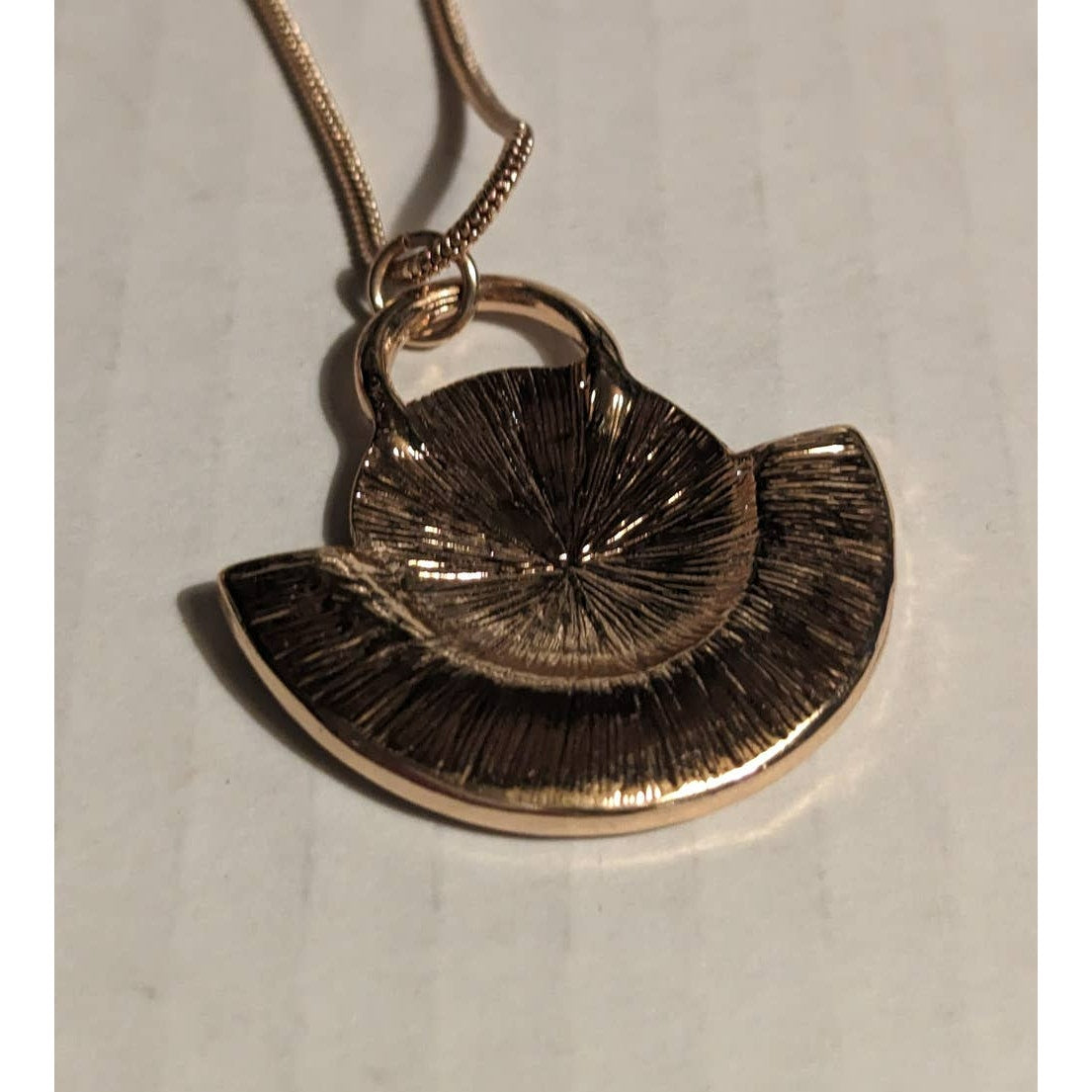 Vintage Mini Moon MCM Jewelry ZAD Gold Tone Metal Wood Amulet Pendant on Chain